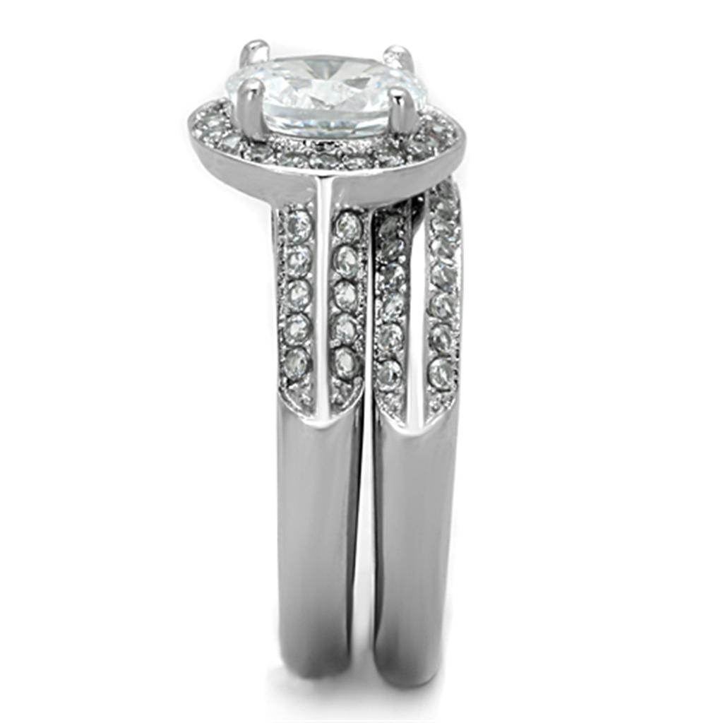 TK1W163 - High polished (no plating) Stainless Steel Ring with AAA Grade CZ in Clear