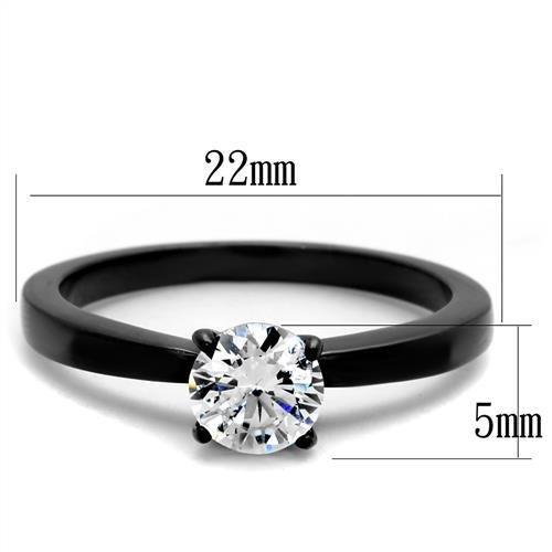 TK2013 - IP Black(Ion Plating) Stainless Steel Ring with AAA Grade CZ in Clear