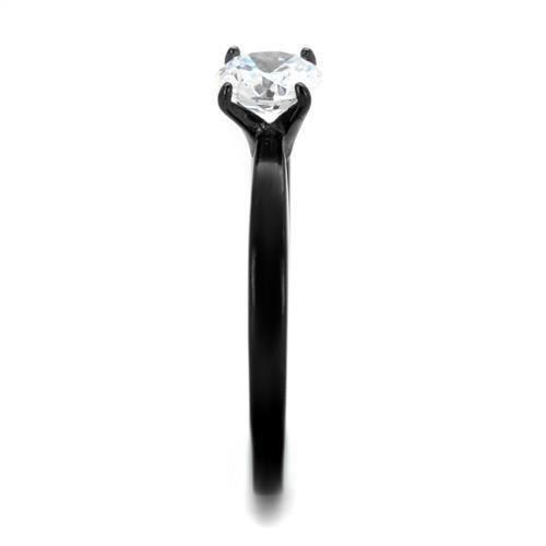 TK2013 - IP Black(Ion Plating) Stainless Steel Ring with AAA Grade CZ in Clear