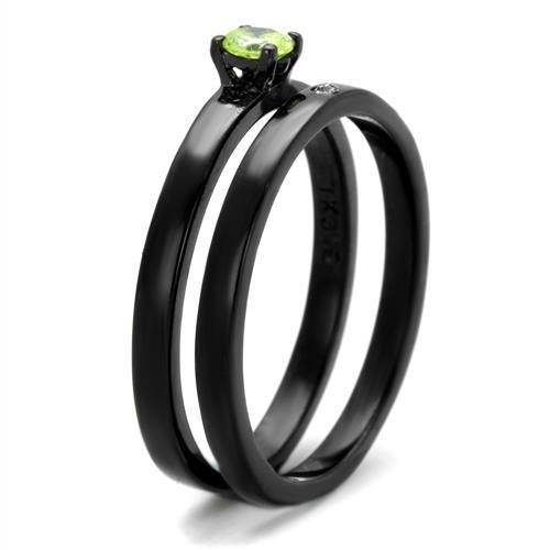 TK2015 - IP Black(Ion Plating) Stainless Steel Ring with AAA Grade CZ in Apple Green color