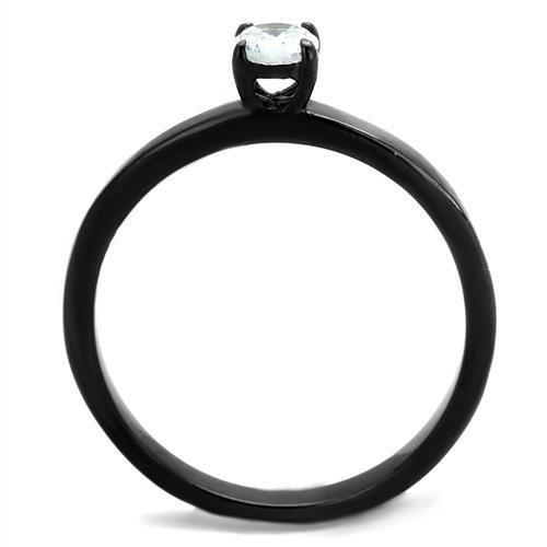 TK2016 - IP Black(Ion Plating) Stainless Steel Ring with AAA Grade CZ in Clear