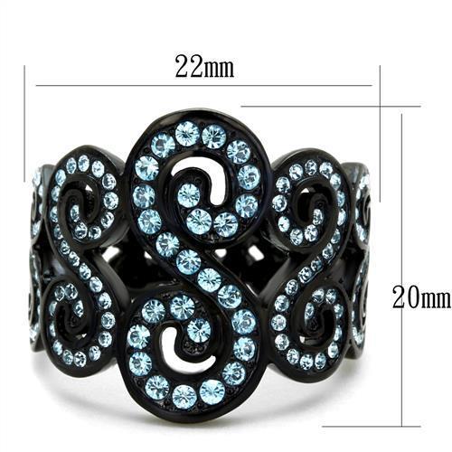 TK2018 - IP Black(Ion Plating) Stainless Steel Ring with Top Grade Crystal in Sea Blue