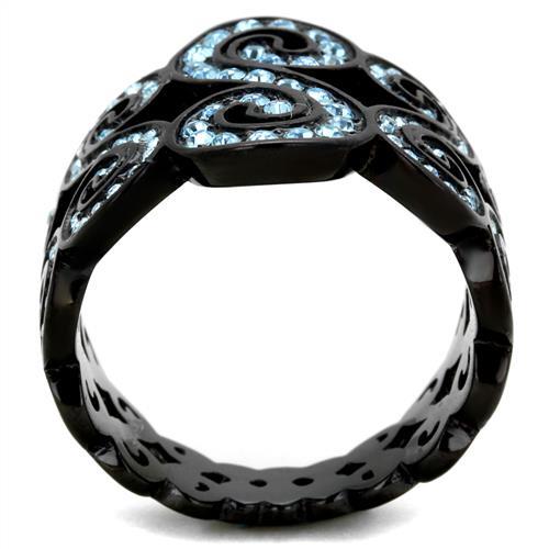TK2018 - IP Black(Ion Plating) Stainless Steel Ring with Top Grade Crystal in Sea Blue