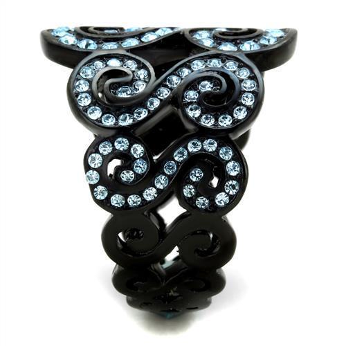 TK2018 - IP Black(Ion Plating) Stainless Steel Ring with Top Grade Crystal in Sea Blue