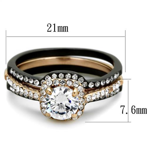 TK2020 - IP Rose Gold+ IP Black (Ion Plating) Stainless Steel Ring with AAA Grade CZ in Clear