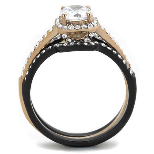 TK2020 - IP Rose Gold+ IP Black (Ion Plating) Stainless Steel Ring with AAA Grade CZ in Clear