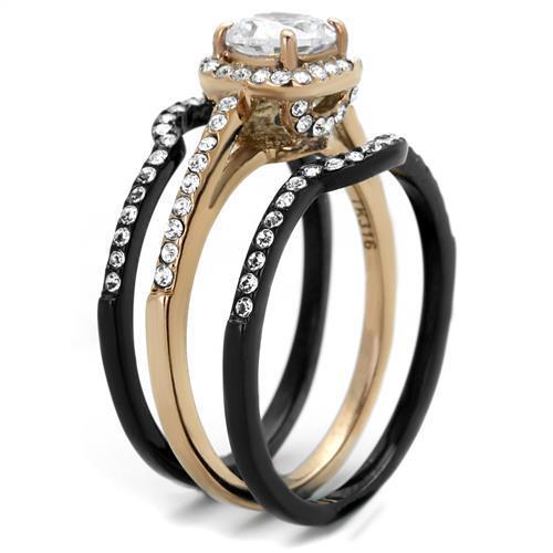 TK2020 - IP Rose Gold+ IP Black (Ion Plating) Stainless Steel Ring with AAA Grade CZ in Clear