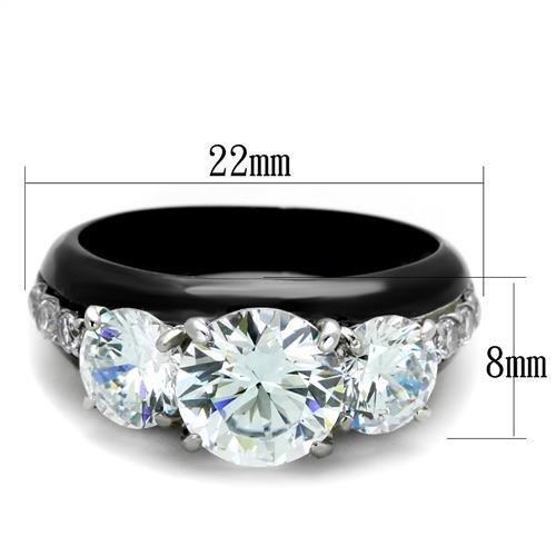 TK2021 - Two-Tone IP Black Stainless Steel Ring with AAA Grade CZ in Clear