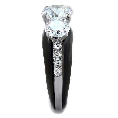 TK2021 - Two-Tone IP Black Stainless Steel Ring with AAA Grade CZ in Clear