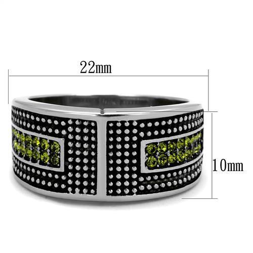 TK2022 - High polished (no plating) Stainless Steel Ring with Top Grade Crystal in Olivine color