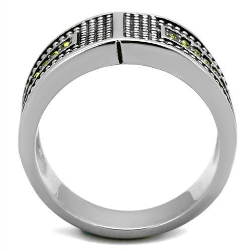 TK2022 - High polished (no plating) Stainless Steel Ring with Top Grade Crystal in Olivine color