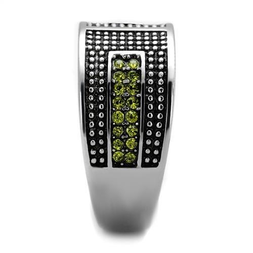 TK2022 - High polished (no plating) Stainless Steel Ring with Top Grade Crystal in Olivine color