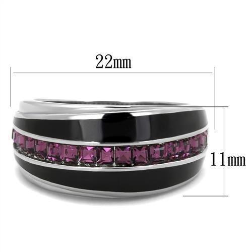 TK2023 - High polished (no plating) Stainless Steel Ring with Top Grade Crystal in Amethyst