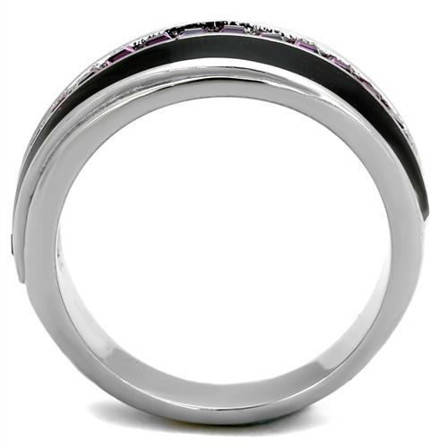 TK2023 - High polished (no plating) Stainless Steel Ring with Top Grade Crystal in Amethyst