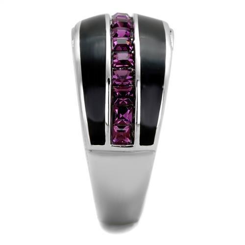 TK2023 - High polished (no plating) Stainless Steel Ring with Top Grade Crystal in Amethyst