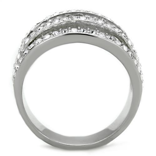 TK2029 - High polished (no plating) Stainless Steel Ring with Top Grade Crystal in Clear