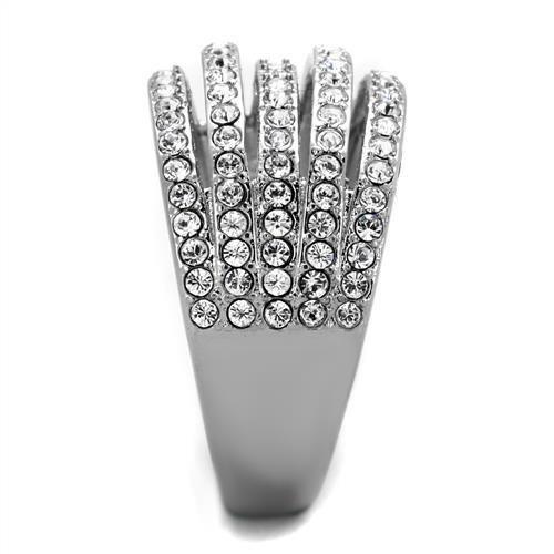TK2029 - High polished (no plating) Stainless Steel Ring with Top Grade Crystal in Clear