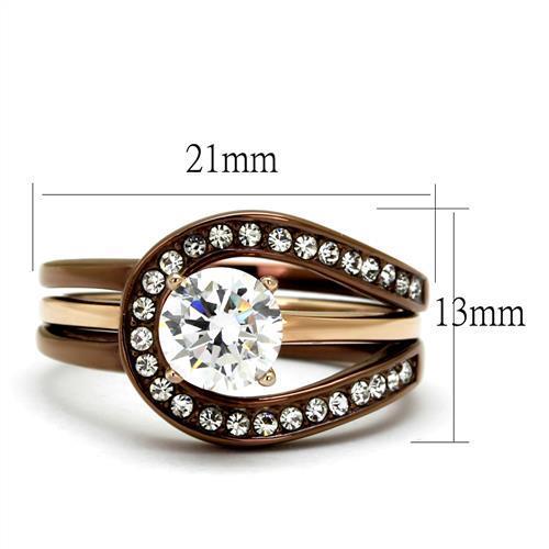 TK2032LC - IP Rose Gold & IP light Coffee Stainless Steel Ring with AAA Grade CZ in Clear