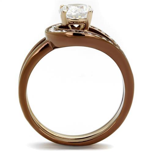 TK2032LC - IP Rose Gold & IP light Coffee Stainless Steel Ring with AAA Grade CZ in Clear