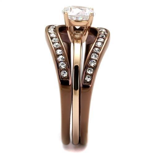 TK2032LC - IP Rose Gold & IP light Coffee Stainless Steel Ring with AAA Grade CZ in Clear