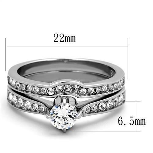 TK2039 - High polished (no plating) Stainless Steel Ring with AAA Grade CZ in Clear