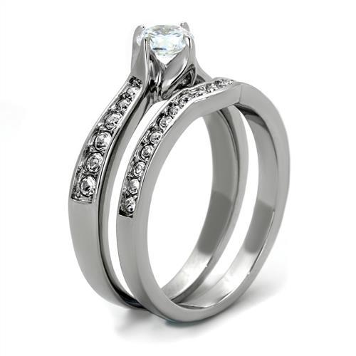 TK2039 - High polished (no plating) Stainless Steel Ring with AAA Grade CZ in Clear