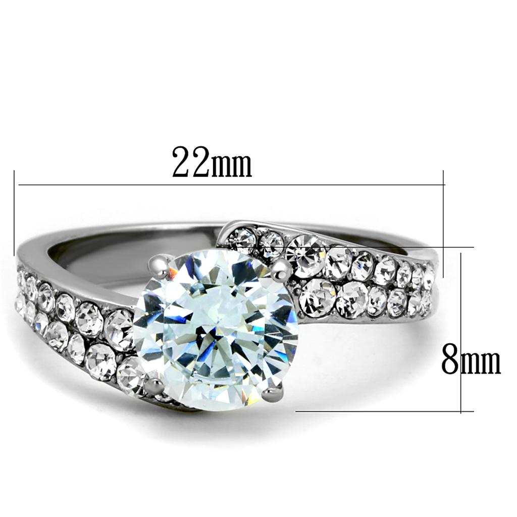 TK2040 - High polished (no plating) Stainless Steel Ring with AAA Grade CZ in Clear