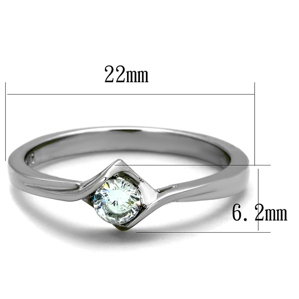 TK2042 - High polished (no plating) Stainless Steel Ring with AAA Grade CZ in Clear