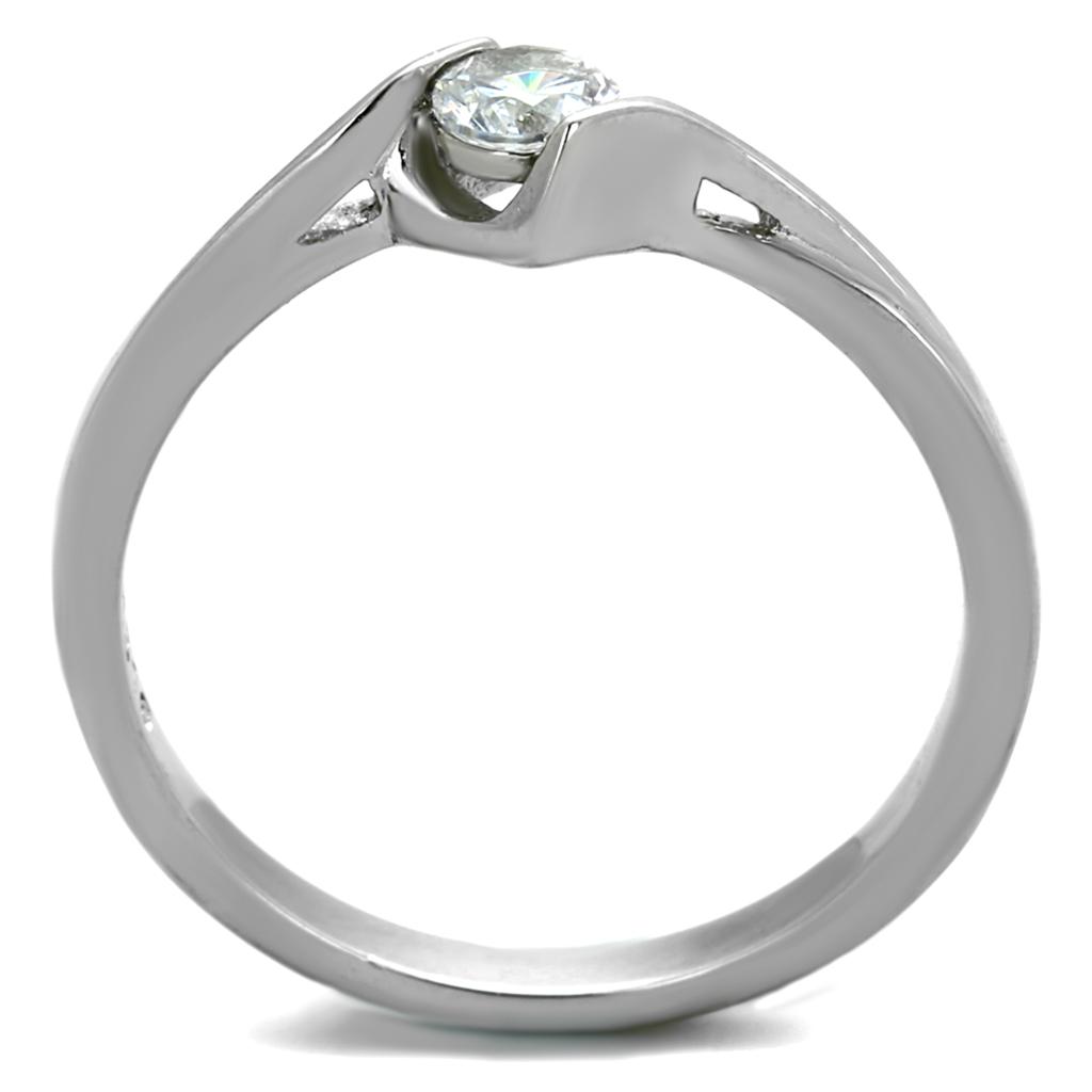 TK2042 - High polished (no plating) Stainless Steel Ring with AAA Grade CZ in Clear