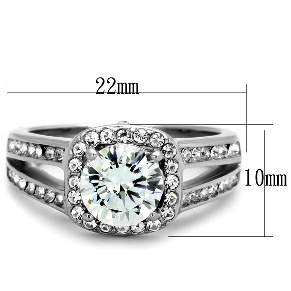 TK2043 - High polished (no plating) Stainless Steel Ring with AAA Grade CZ in Clear