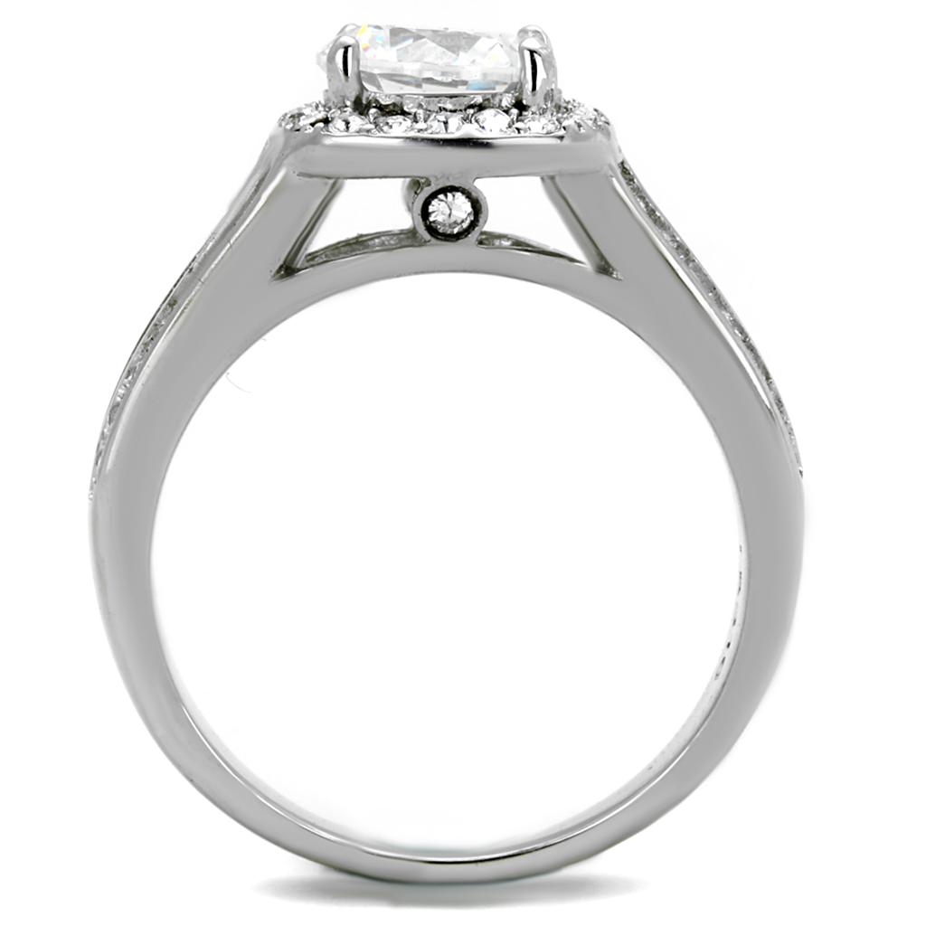 TK2043 - High polished (no plating) Stainless Steel Ring with AAA Grade CZ in Clear