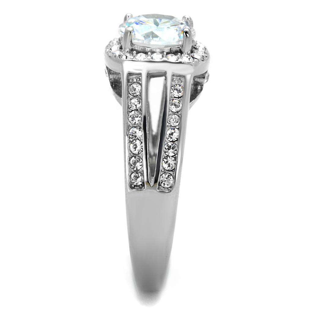 TK2043 - High polished (no plating) Stainless Steel Ring with AAA Grade CZ in Clear