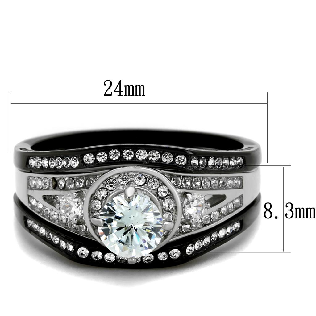 TK2044 - Two-Tone IP Black Stainless Steel Ring with AAA Grade CZ in Clear