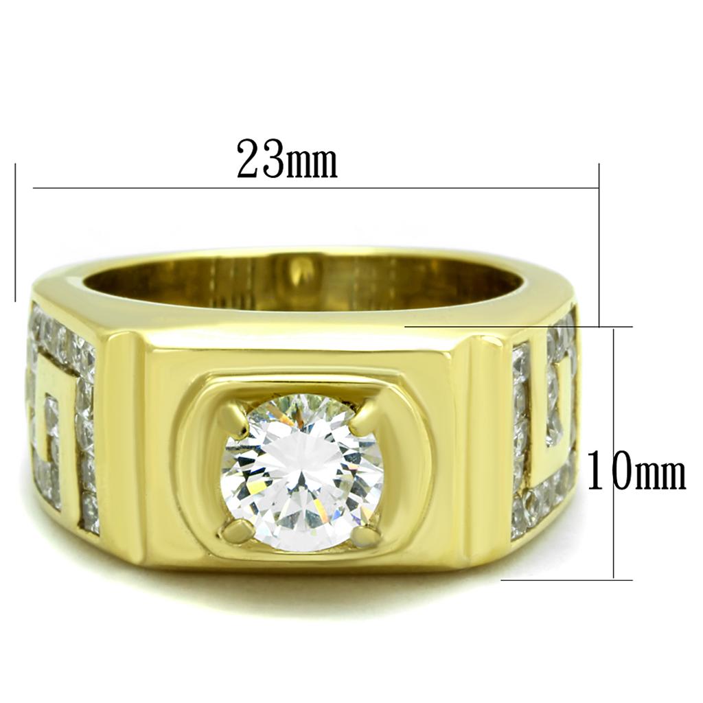 TK2045 - IP Gold(Ion Plating) Stainless Steel Ring with AAA Grade CZ in Clear