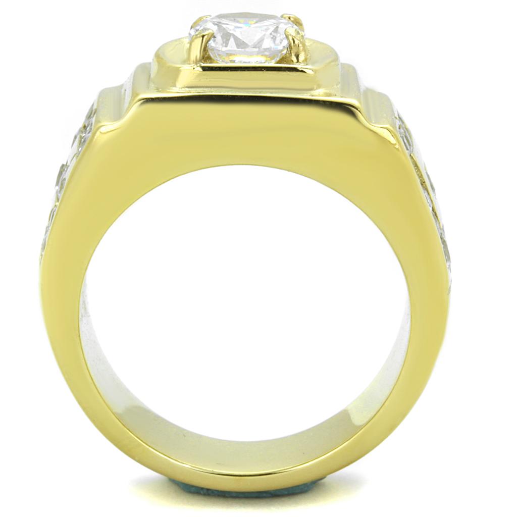 TK2045 - IP Gold(Ion Plating) Stainless Steel Ring with AAA Grade CZ in Clear