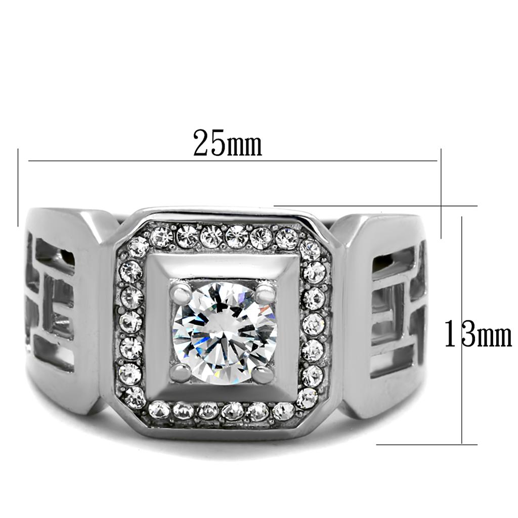 TK2046 - High polished (no plating) Stainless Steel Ring with AAA Grade CZ in Clear