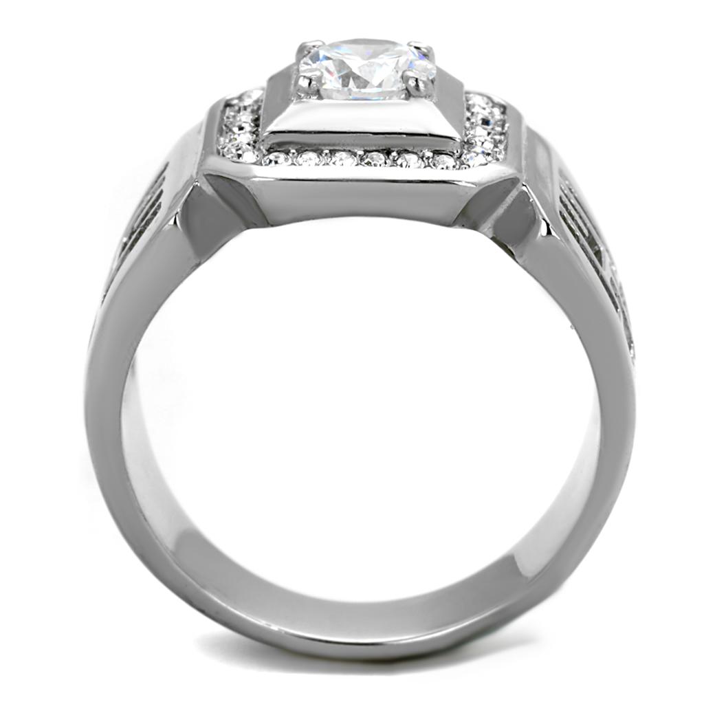 TK2046 - High polished (no plating) Stainless Steel Ring with AAA Grade CZ in Clear