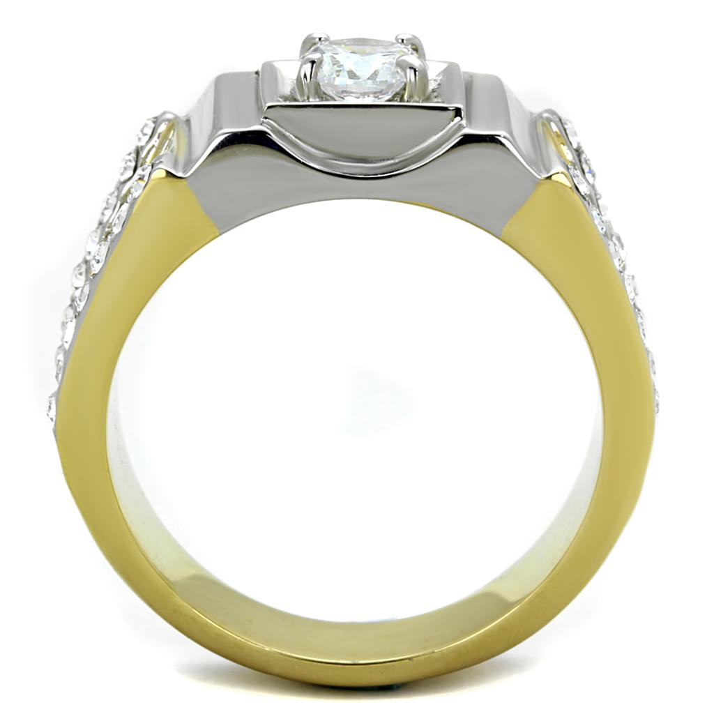 TK2049 - Two-Tone IP Gold (Ion Plating) Stainless Steel Ring with AAA Grade CZ in Clear