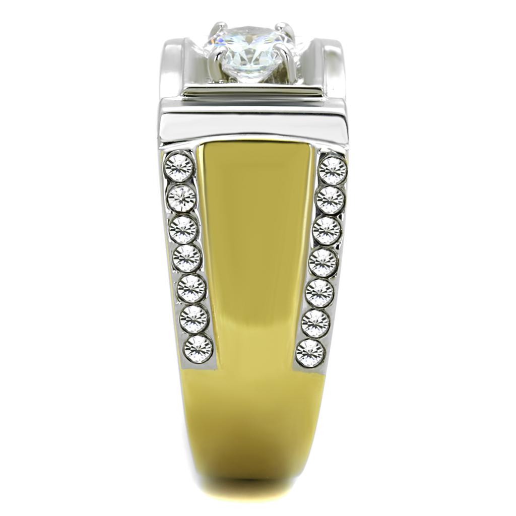 TK2049 - Two-Tone IP Gold (Ion Plating) Stainless Steel Ring with AAA Grade CZ in Clear