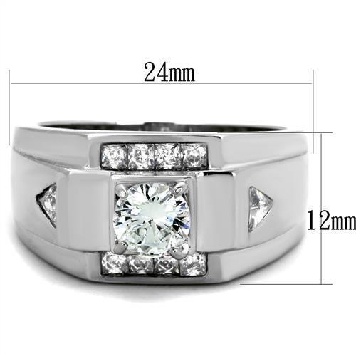 TK2052 - High polished (no plating) Stainless Steel Ring with AAA Grade CZ in Clear
