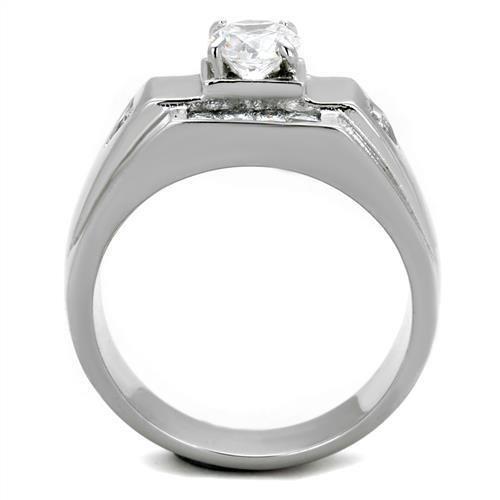 TK2052 - High polished (no plating) Stainless Steel Ring with AAA Grade CZ in Clear