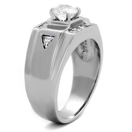 TK2052 - High polished (no plating) Stainless Steel Ring with AAA Grade CZ in Clear