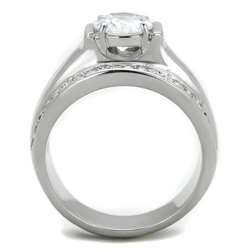 TK2054 - High polished (no plating) Stainless Steel Ring with AAA Grade CZ in Clear