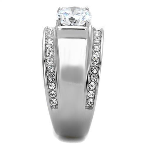 TK2054 - High polished (no plating) Stainless Steel Ring with AAA Grade CZ in Clear