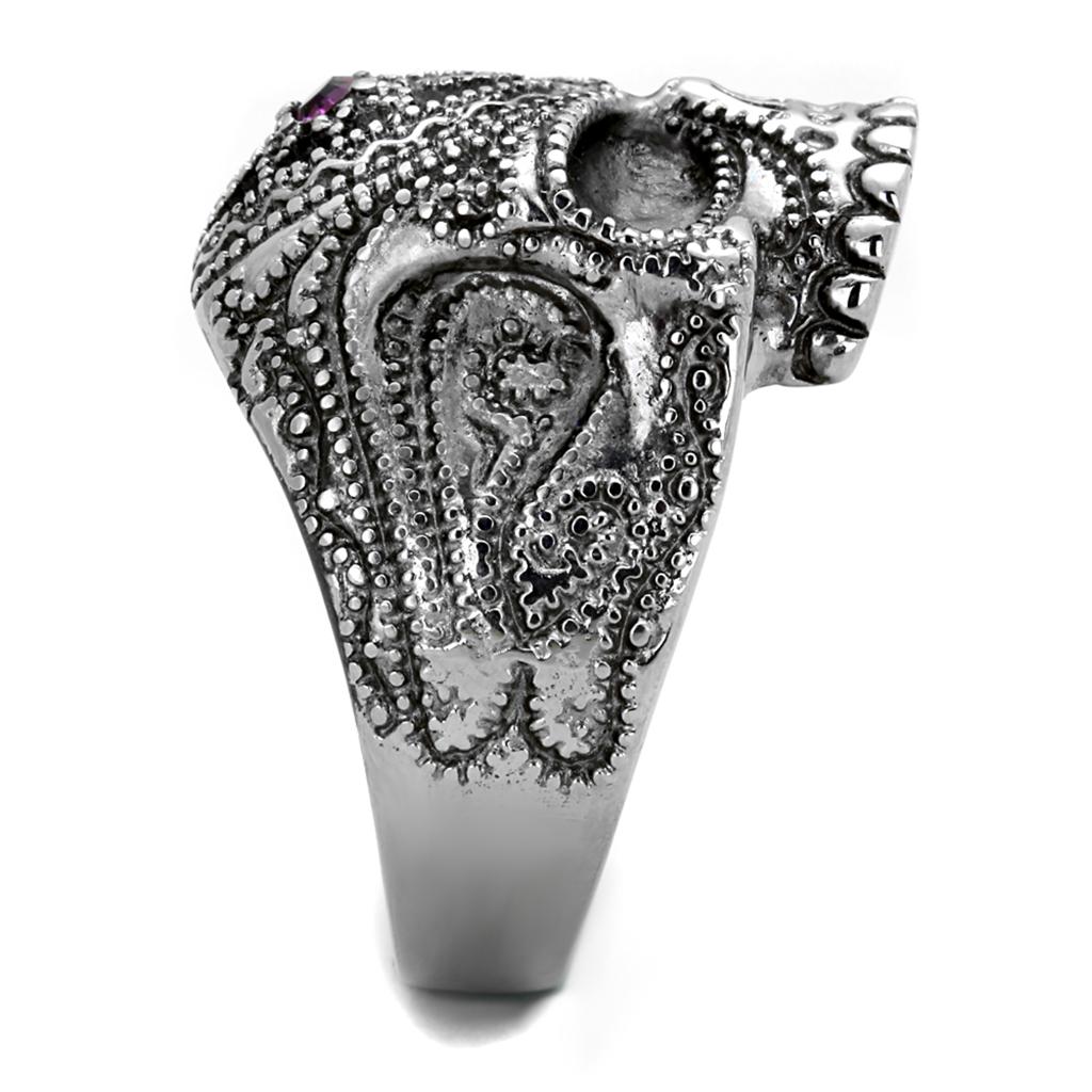 TK2060 - High polished (no plating) Stainless Steel Ring with Top Grade Crystal in Amethyst