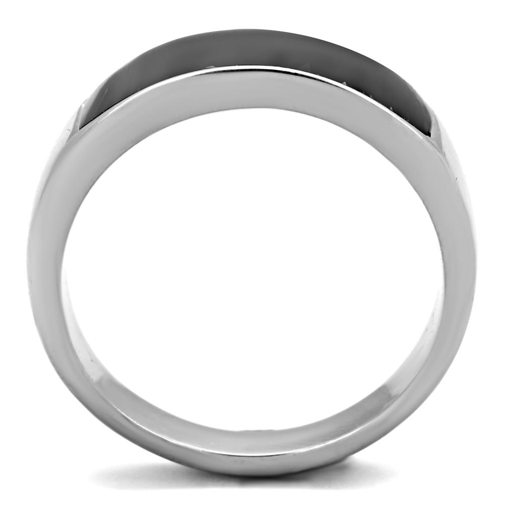 TK2062 - High polished (no plating) Stainless Steel Ring with Epoxy in Jet