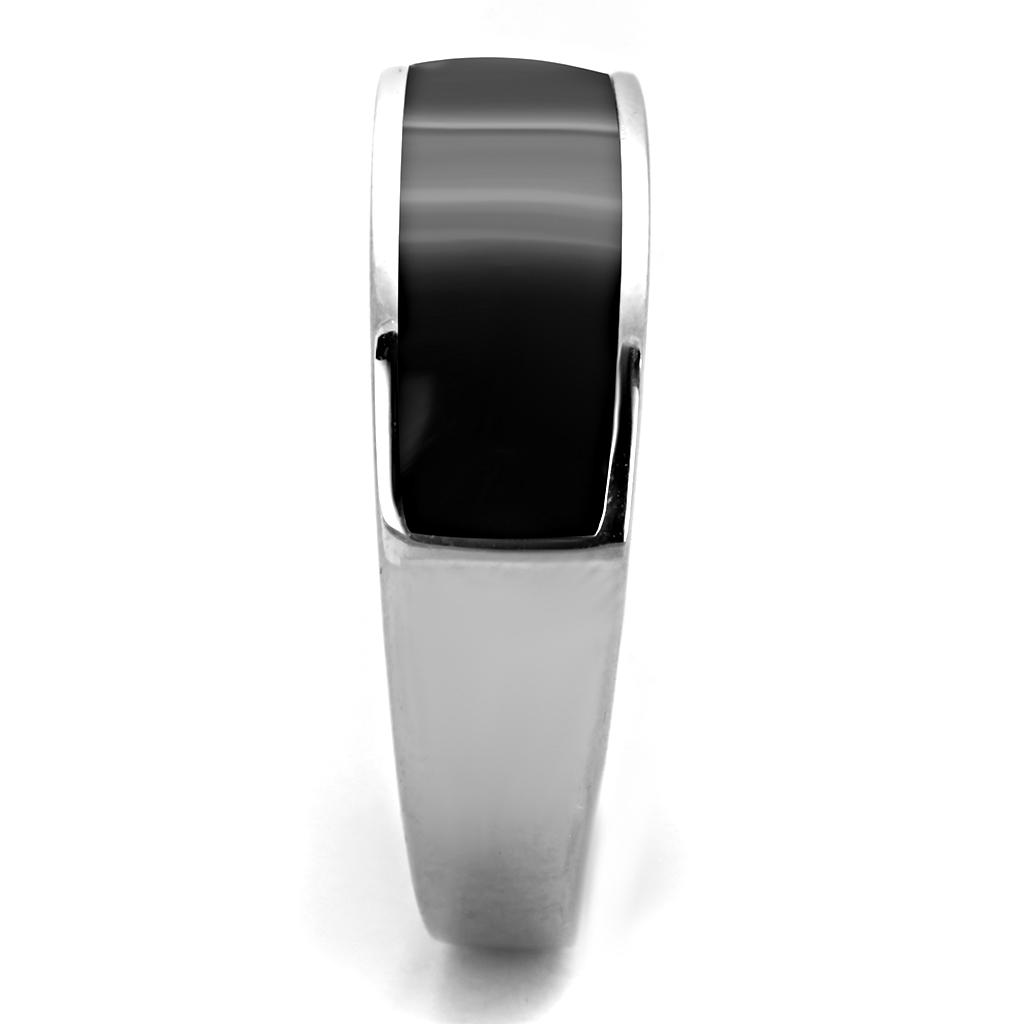 TK2062 - High polished (no plating) Stainless Steel Ring with Epoxy in Jet