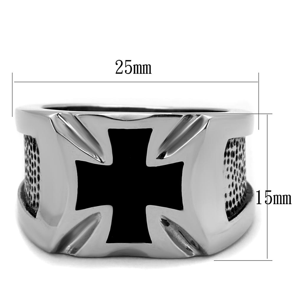 TK2064 - High polished (no plating) Stainless Steel Ring with Epoxy in Jet