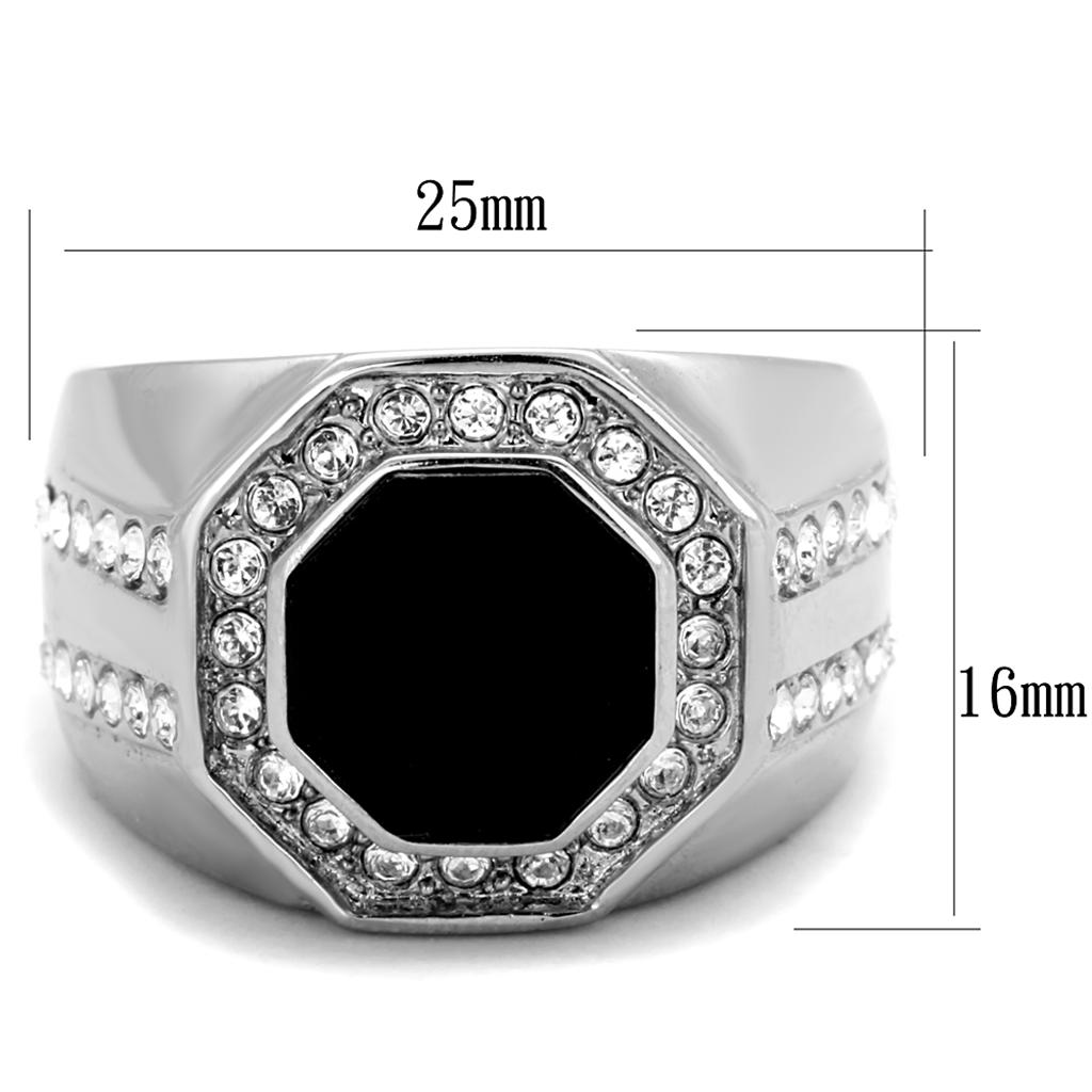 TK2066 - High polished (no plating) Stainless Steel Ring with Top Grade Crystal in Clear