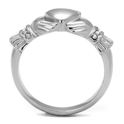 TK2094 - High polished (no plating) Stainless Steel Ring with Top Grade Crystal in Clear